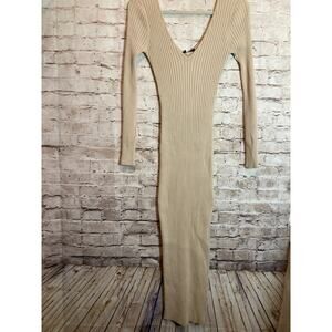 Hera Collection Knit Dress Womens Large Beige Tan Full Length Ribbed Stretch